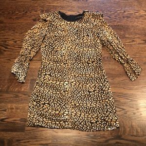 Zara Trafaluc Leopard Print Long Sleeve Ruffle Minidress Dress Size Large